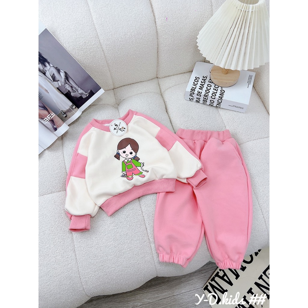 Bộ dài tay bé gái nỉ bông size đại, đồ bộ thu đông bé gái, bộ thu đông bé gái đáng yêu
