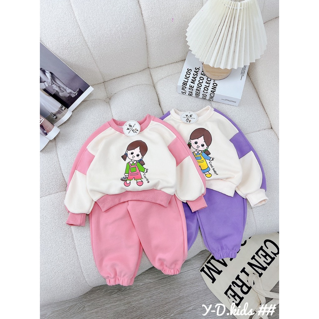 Bộ dài tay bé gái nỉ bông size đại, đồ bộ thu đông bé gái, bộ thu đông bé gái đáng yêu