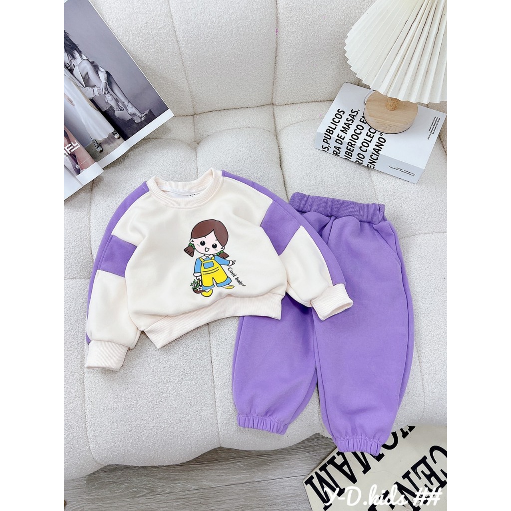 Bộ dài tay bé gái nỉ bông size đại, đồ bộ thu đông bé gái, bộ thu đông bé gái đáng yêu