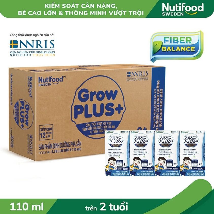 Thùng Sữa Bột Pha Sẵn Nutifood GrowPLUS+ Không Đường Kiểm Soát Cân Nặng 110ml - Trên 2 Tuổi