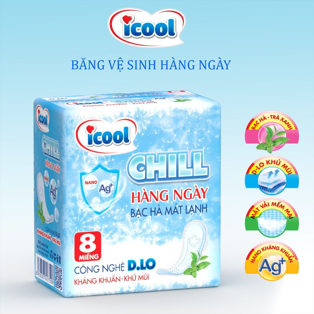 Băng vệ sinh Icool Chill mặt vải nhung siêu mềm {1 gói}