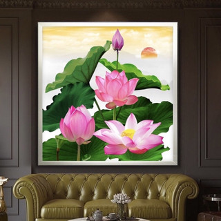 Tranh hoa sen nghệ thuật. size 25x30. Đóng khung hoàn thiện
