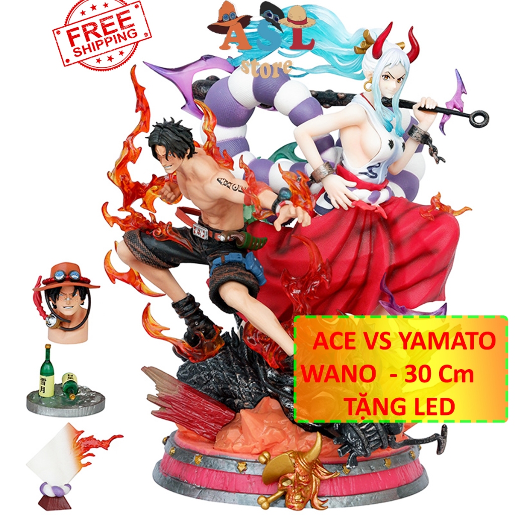 Mô Hình One Piece ACE và Yamato đại chiến - Cao 29cm - nặng 2kg5 - 2 đầu ACE 1 khay 1 giấy sinh mệnh