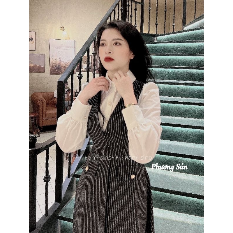 Kẻ đen trắng phối sơmi, váy liền 💯HÀNG THIẾT KẾ TẾT 2024 💖