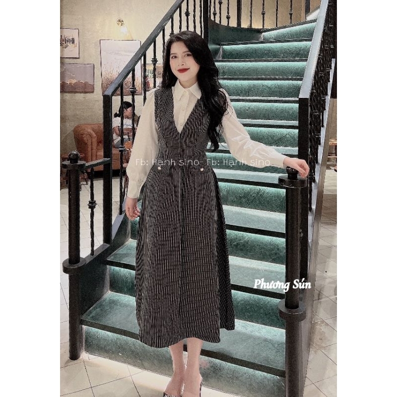 Kẻ đen trắng phối sơmi, váy liền 💯HÀNG THIẾT KẾ TẾT 2024 💖