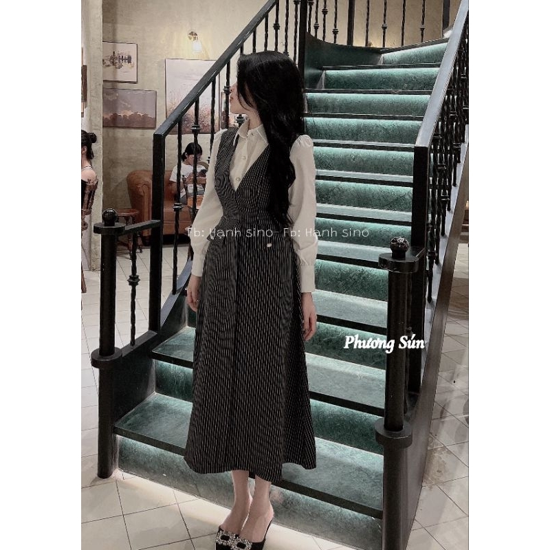 Kẻ đen trắng phối sơmi, váy liền 💯HÀNG THIẾT KẾ TẾT 2024 💖