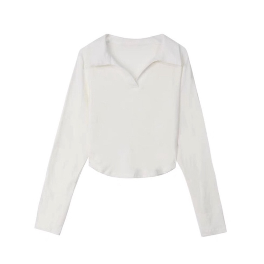 Áo thun polo dài tay dáng ôm croptop vạt bầu, chất vải mỏng nhẹ mềm mịn