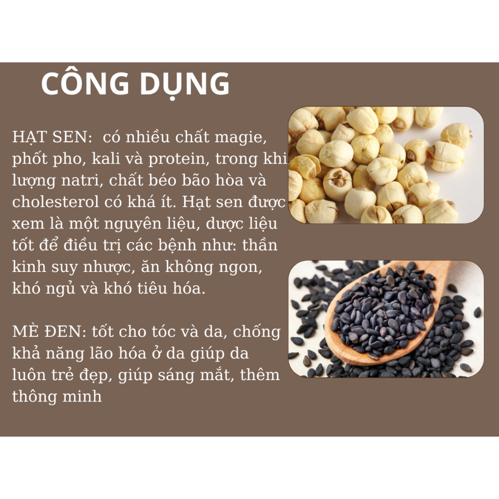 500g Bột Hạt Sen Mè Đen Nguyên Chất Giúp An Thần, Ngủ Ngon, Đẹp Da Tóc Hộp 500g