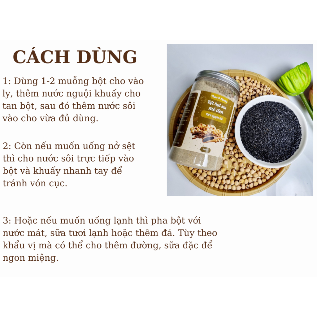 500g Bột Hạt Sen Mè Đen Nguyên Chất Giúp An Thần, Ngủ Ngon, Đẹp Da Tóc Hộp 500g