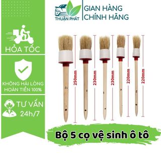 Bộ cọ lông heo trắng 5 cây chịu hóa chất Taiwan chổi cọ rửa đa năng vệ sinh nội thất khe kẽ Thuận