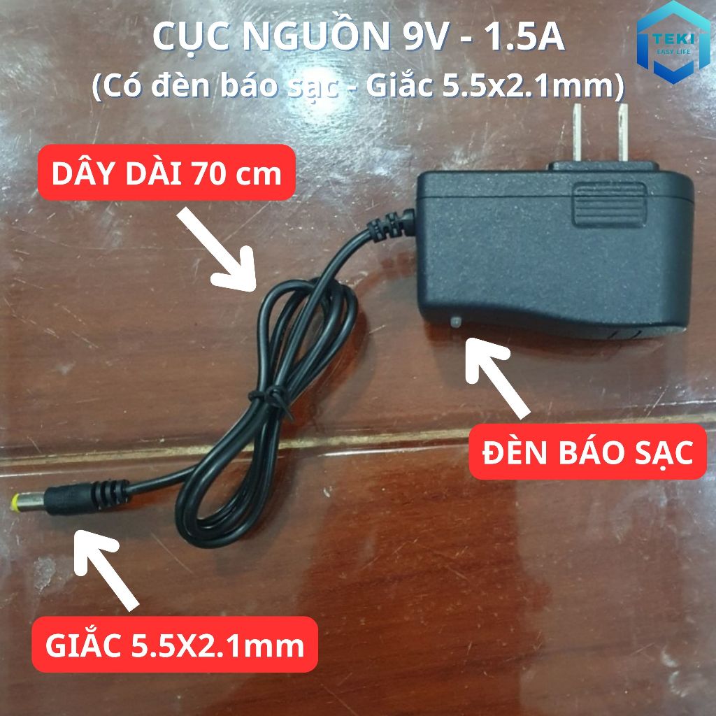Nguồn Adapter 9V-1.5A chân thường 5.5*2.1mm Sạc cho Bộ phát WIFI, Quạt, Loa, máy hút sữa,... | TEKI