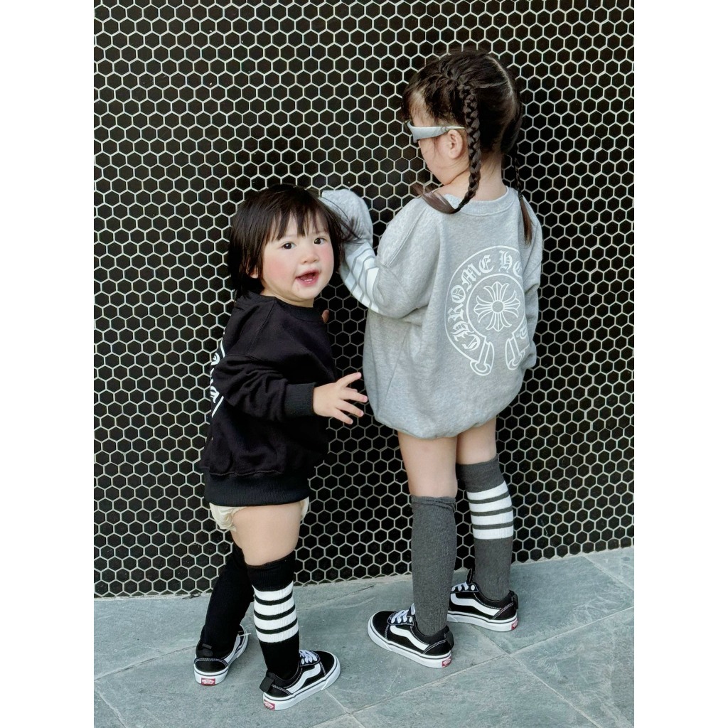 Áo sweater chome in sọc tay  cho bé , áo nỉ cổ tròn trẻ em unisex bé trai , gái , Kid_genz