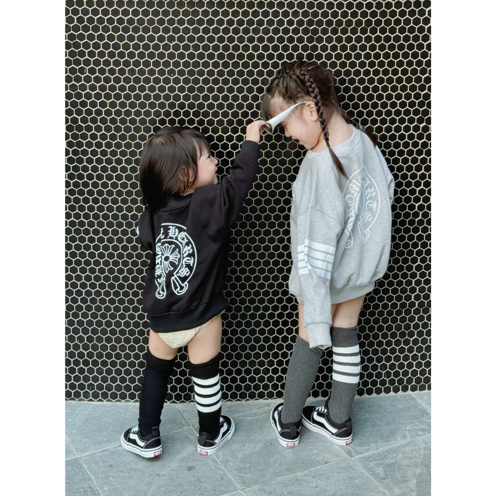 Áo sweater chome in sọc tay  cho bé , áo nỉ cổ tròn trẻ em unisex bé trai , gái , Kid_genz