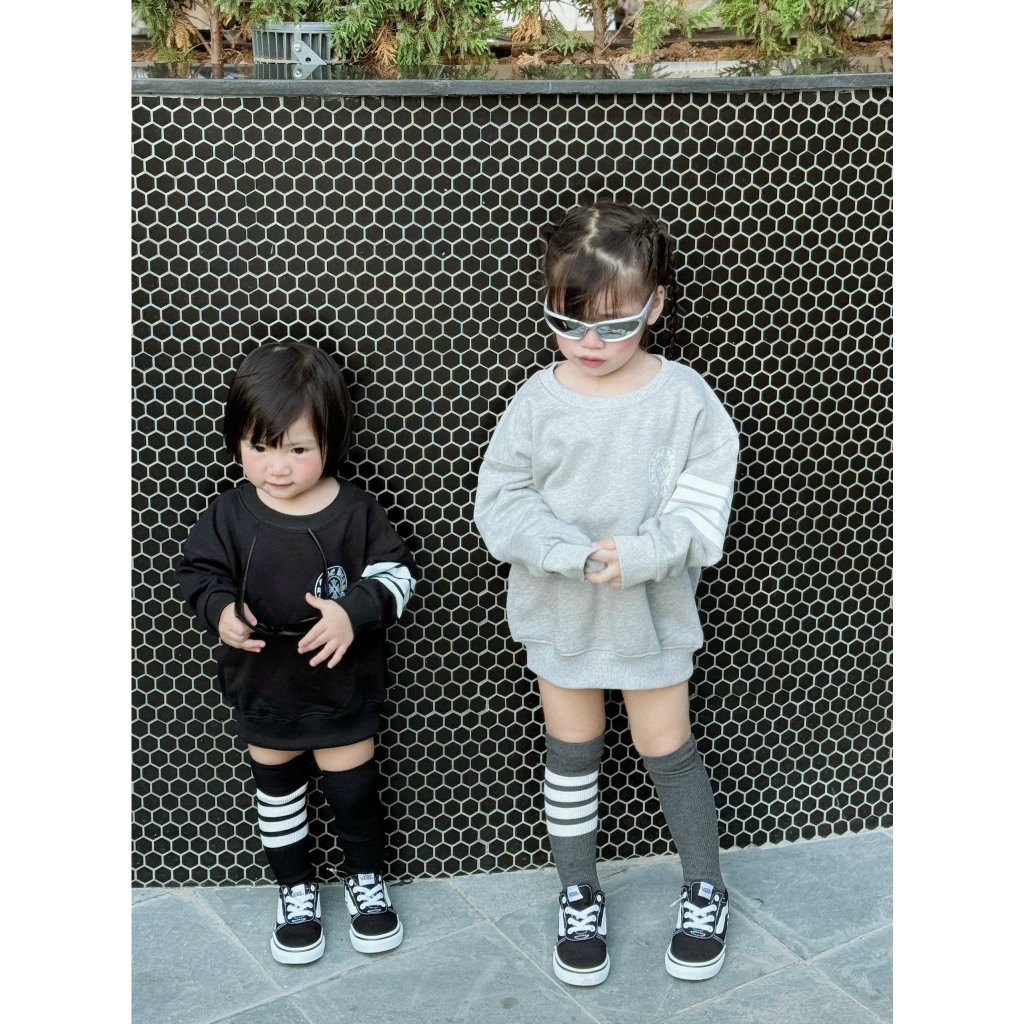 Áo sweater chome in sọc tay  cho bé , áo nỉ cổ tròn trẻ em unisex bé trai , gái , Kid_genz