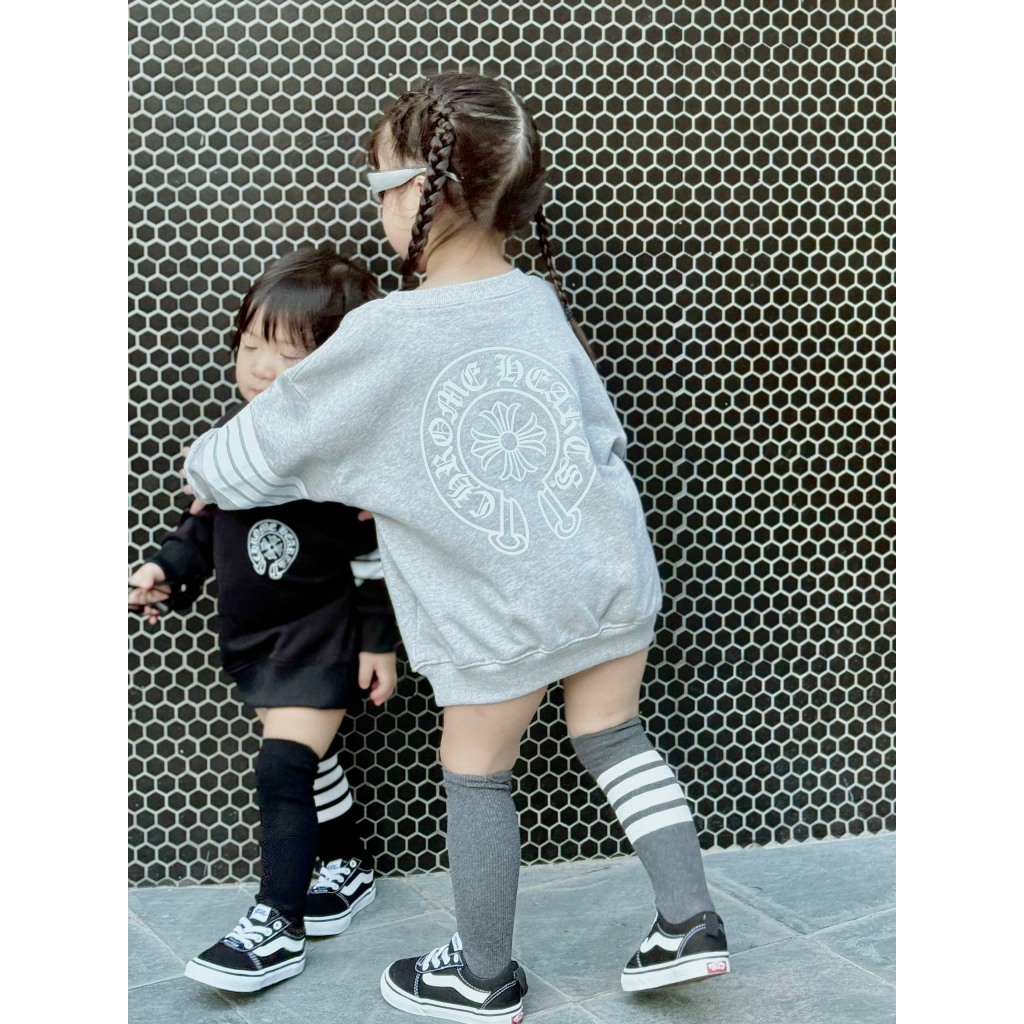 Áo sweater chome in sọc tay  cho bé , áo nỉ cổ tròn trẻ em unisex bé trai , gái , Kid_genz