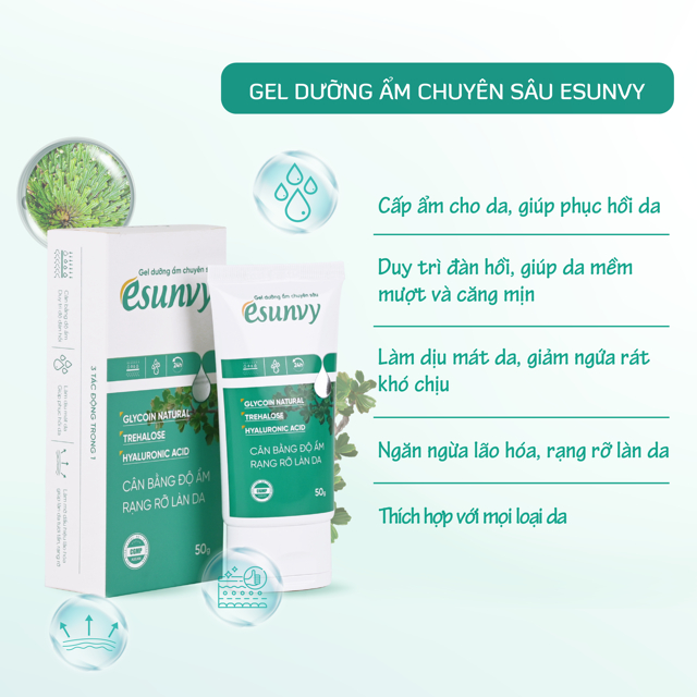 Gel Dưỡng Ẩm Chuyên Sâu ESUNVY chứa Hyaluronic (HA) Phục Hồi Da, Duy Trì Độ Đàn Hồi và Cải Thiện Lão Hóa tuýp 50G TMP043