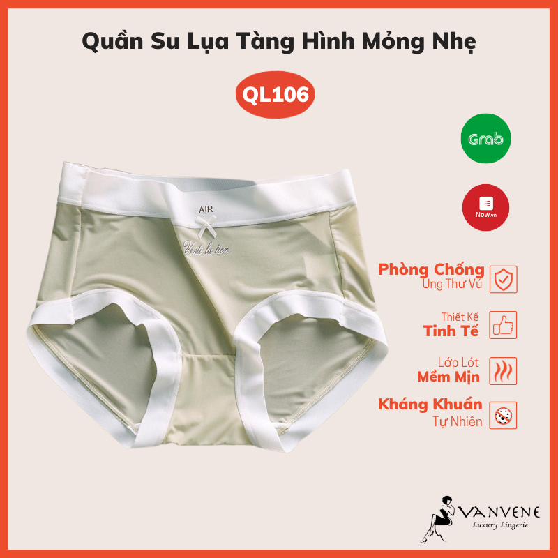 Quần lót nữ Vanvene, quần su lụa tàng hình có nơ QL106 mỏng nhẹ mặc mềm mịn mát lạnh