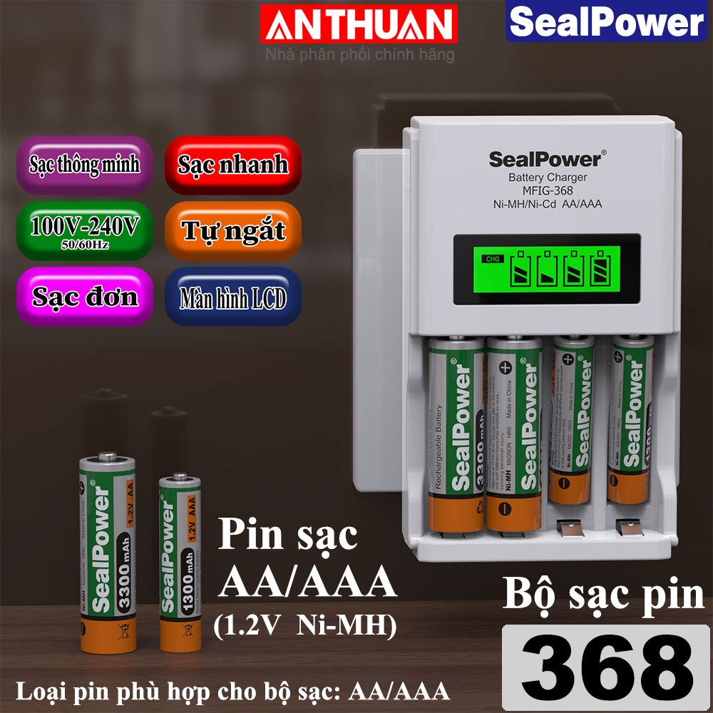 Bộ sạc thông minh SealPower MFIG-368 , pin sạc AA3300mAh,AAA1300mAh,pin sạc 1.2V,pin sạc SealPower chính hãng