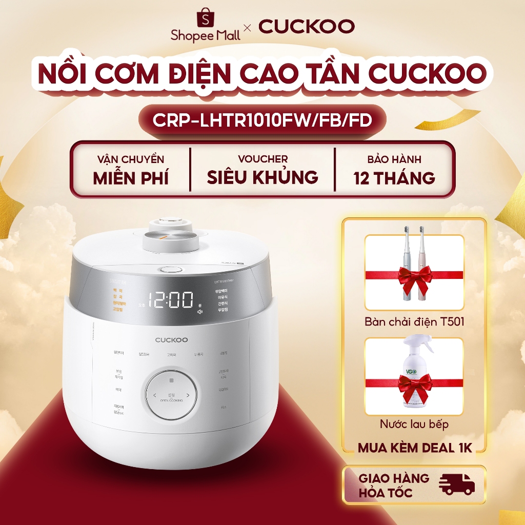 Nồi cơm điện cao tần Cuckoo CRP-LHTR1010FW/FB/FD - 1.8L - Tự động làm sạch - Lòng nồi chống dính - Điều khiển cảm ứng