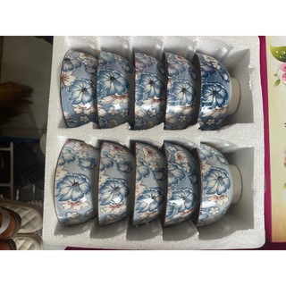 BỘ 10 CHÉN HOA VĂN CAO CẤP - CHÉN SỨ TRÁNG MEN