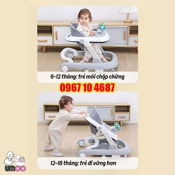 Xe tập đi đa năng Umoo UM 02115, Xe tập đi em bé an toàn bảo hành 12 tháng