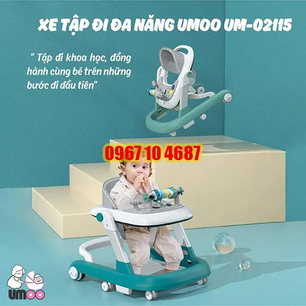 Xe tập đi đa năng Umoo UM 02115, Xe tập đi em bé an toàn bảo hành 12 tháng