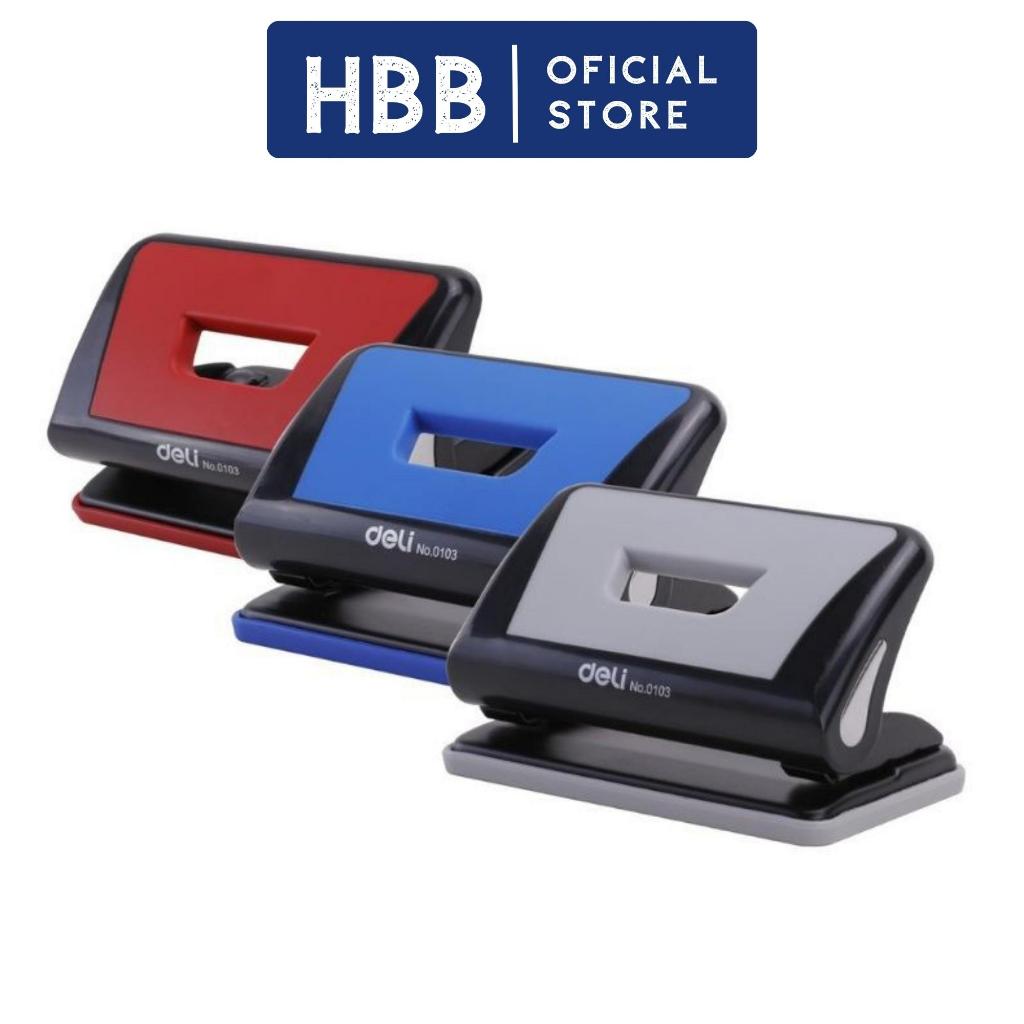Máy đục lỗ 10 tờ Deli, 3 màu Xanh dương, Đỏ, Ghi xám - 1 cái E0103 dùng cho văn phòng giá rẻ - HBB S