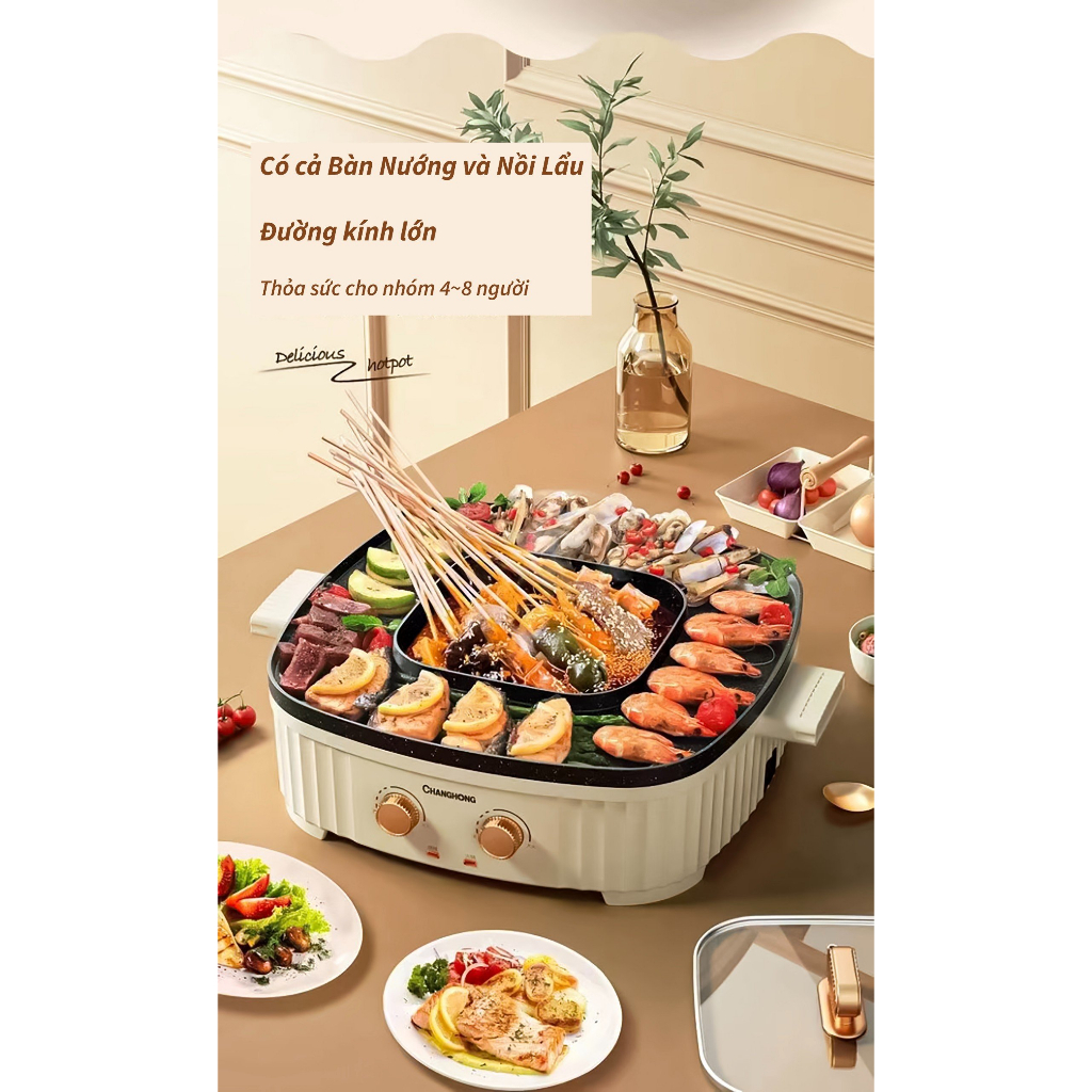 Bếp Lẩu Nướng Vuông Đa Năng CHANGHONG 36cm, Chất Liệu Chống Dính Cao Cấp, Thiết Kế Nhiều Lớp Chịu Nhiệt Tốt