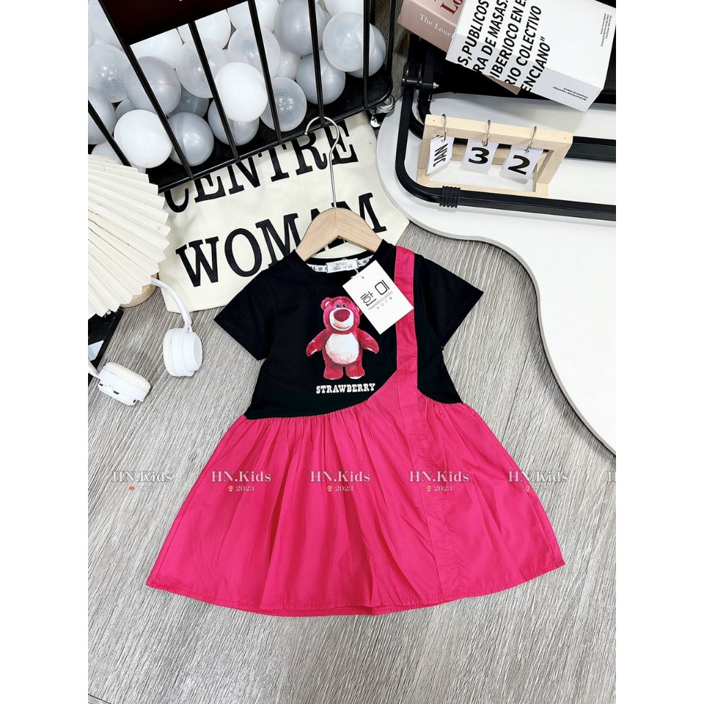 Váy babydoll cotton mềm mát phối 2 màu xinh xắn cho bé gái