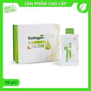 Collagen X10 Thuỷ Phân Từ Hồng Sâm Hàn Quốc - Hộp 20 gói - 2000mg Mỗi Gói - Hỗ Trợ Làm Đẹp, Tăng Độ Ẩm, Tăng Độ Đàn Hồi