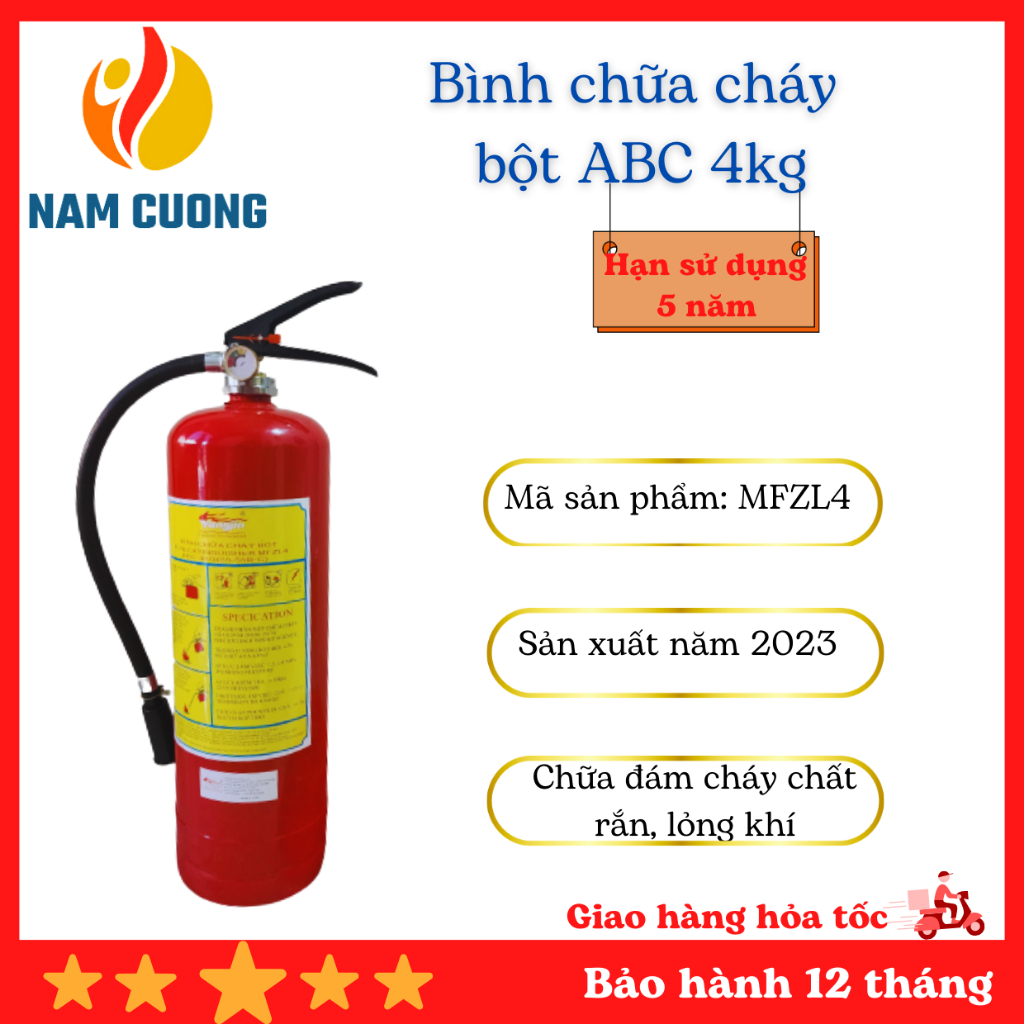 Combo 2 bình chữa cháy 4Kg bột ABC, bình cứu hoả có đồng hồ đo được áp suất trong bình,