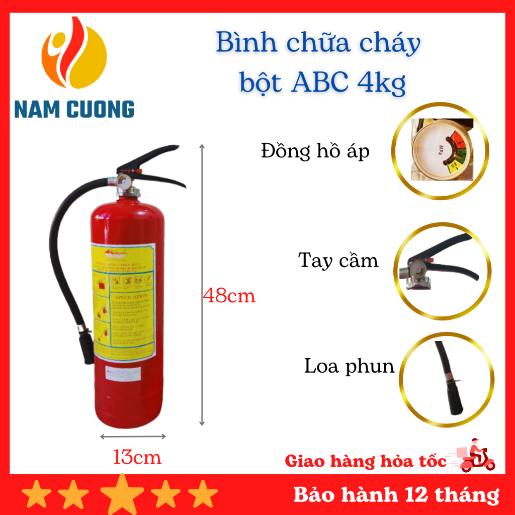 Combo 2 bình chữa cháy 4Kg bột ABC, bình cứu hoả có đồng hồ đo được áp suất trong bình,