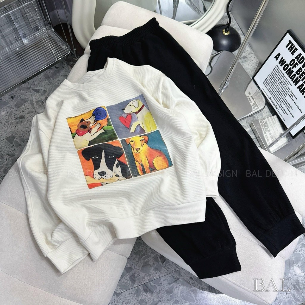 Set quần áo nỉ chó hàng thu đông, nỉ chó thu đông cutee đáng yêu