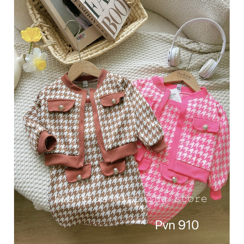 Set váy len ziczac bé gái