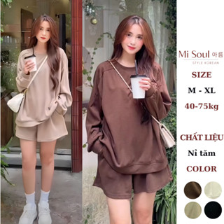 Set Bộ Nỉ Tăm    Trơn BigSize Nữ MiSoul, Bộ Quần Áo   Thu Đông BigSize Nữ Dài Tay Kèm Quần Sooc Cùng Màu 211