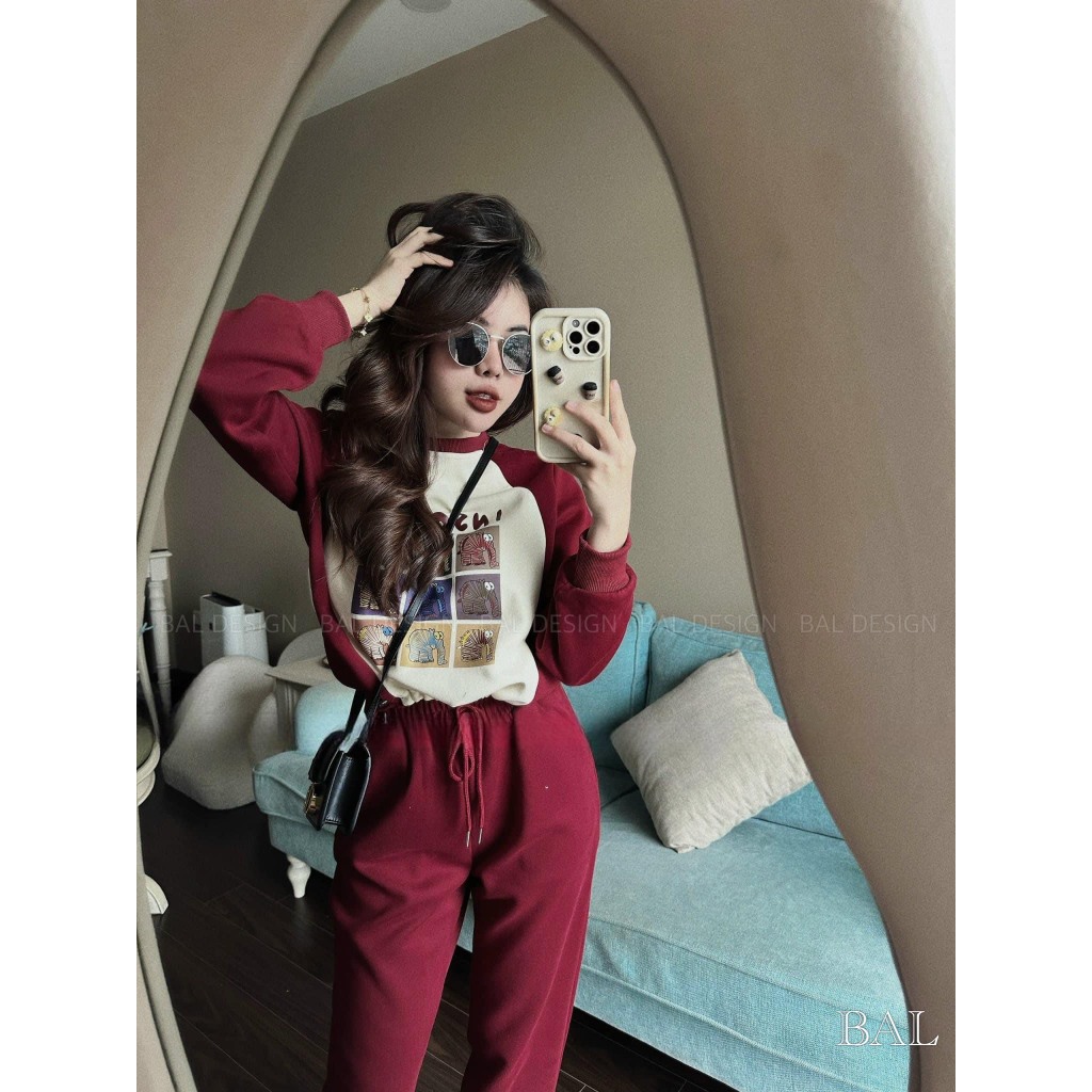 Set quần áo nỉ Voi thu đông, nỉ hình voi bo gấu cute