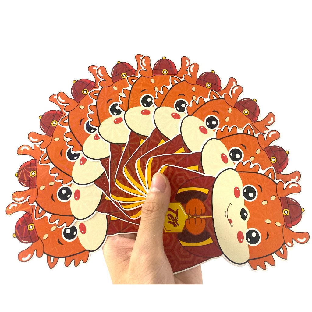 Bao lì xì chibi tết 2024 hình con rồng cute đáng yêu dễ thương giấy cứng hot phản quang lấp lánh cực đẹp Hanava