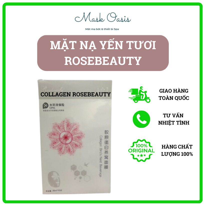 Mặt nạ Yến tươi Collagen Rose Beauty - Se lỗ chân lông và làm mờ vết tối màu Full hộp(10 miếng)