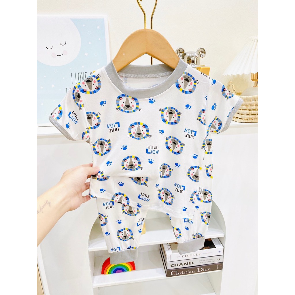 Bộ Tay ngắn, Quần dài Thun Lạnh MINKY MOM In họa tiết Hình Động Vật Dễ Thương Cho Bé