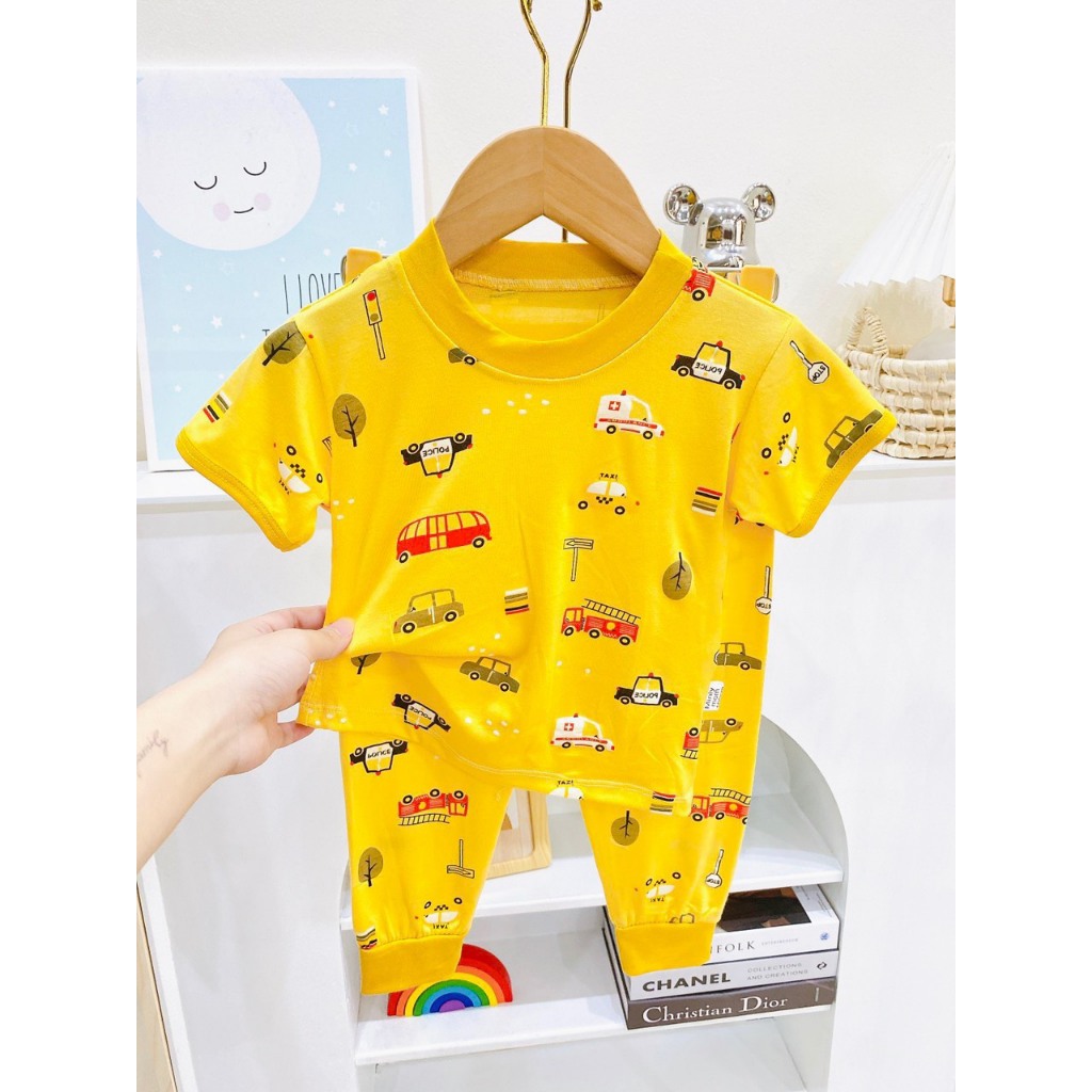 Bộ Tay ngắn, Quần dài Thun Lạnh MINKY MOM In họa tiết Hình Động Vật Dễ Thương Cho Bé