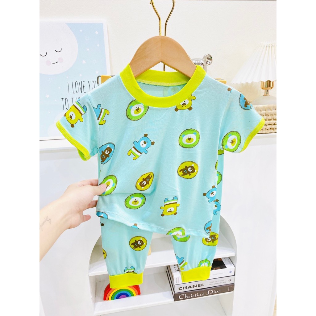 Bộ Tay ngắn, Quần dài Thun Lạnh MINKY MOM In họa tiết Hình Động Vật Dễ Thương Cho Bé