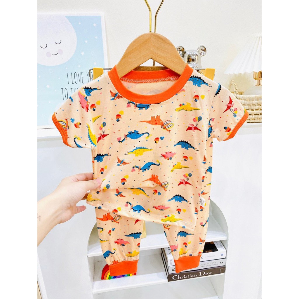 Bộ Tay ngắn, Quần dài Thun Lạnh MINKY MOM In họa tiết Hình Động Vật Dễ Thương Cho Bé