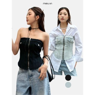 Áo ống nữ form corset denim khóa đồng cá tính MIEU - KO05