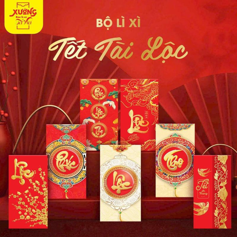 Combo 100 bao lì xì tết tài lộc 2024 năm Giáp Thìn mẫu mới