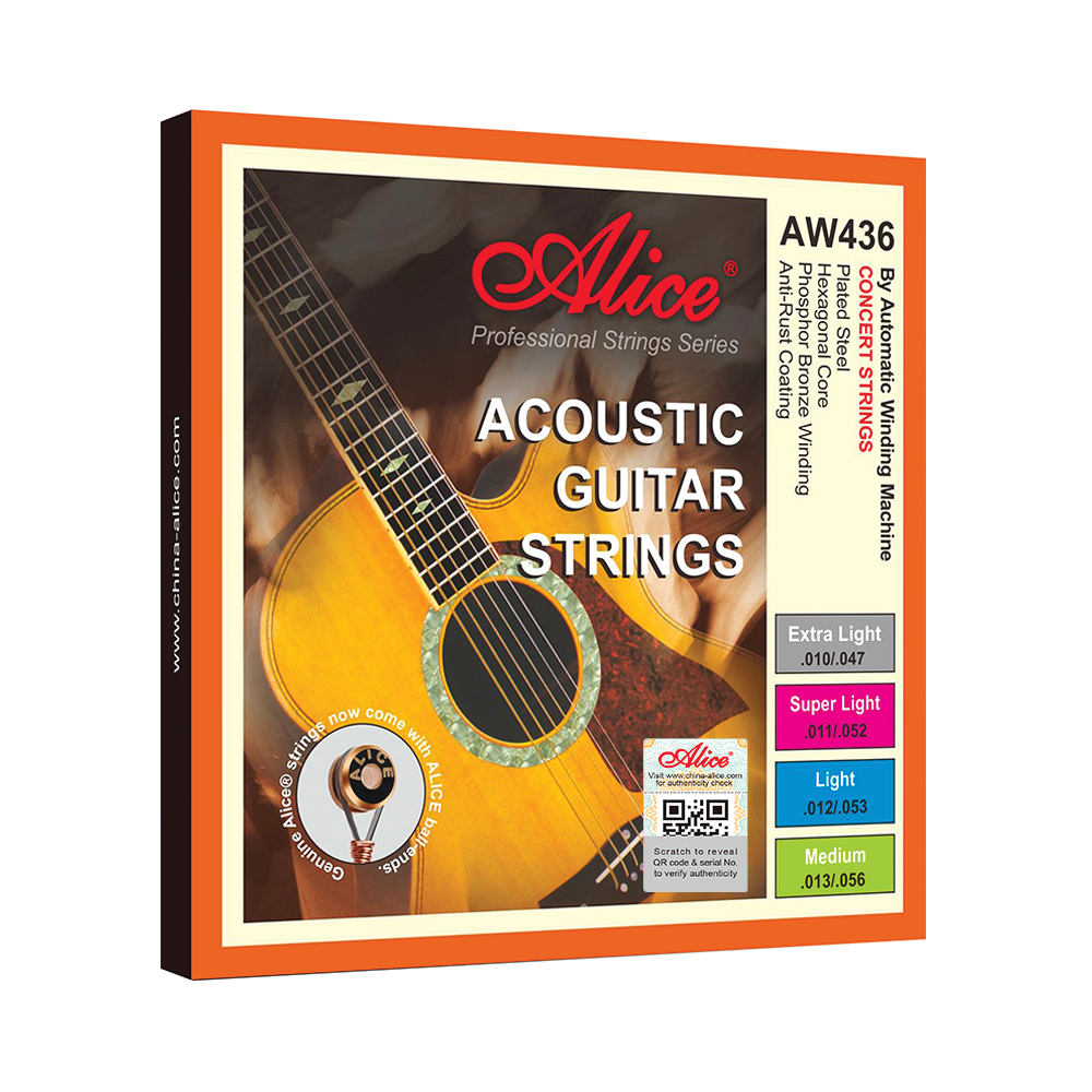 Bộ dây đàn Guitar Acoustic - Alice AW436 - Plated Steel Plain string, Phosphor Bronze Winding, Anti-Rust Coating