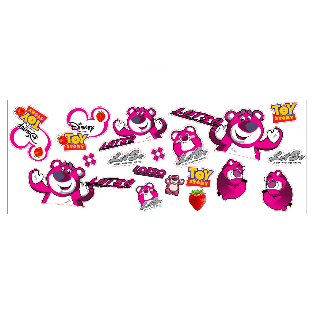 Combo nguyên set tem GẤU DÂU lotso dán trang trí xe máy, điện thoại, lap top.... Tem chống nước không bay màu