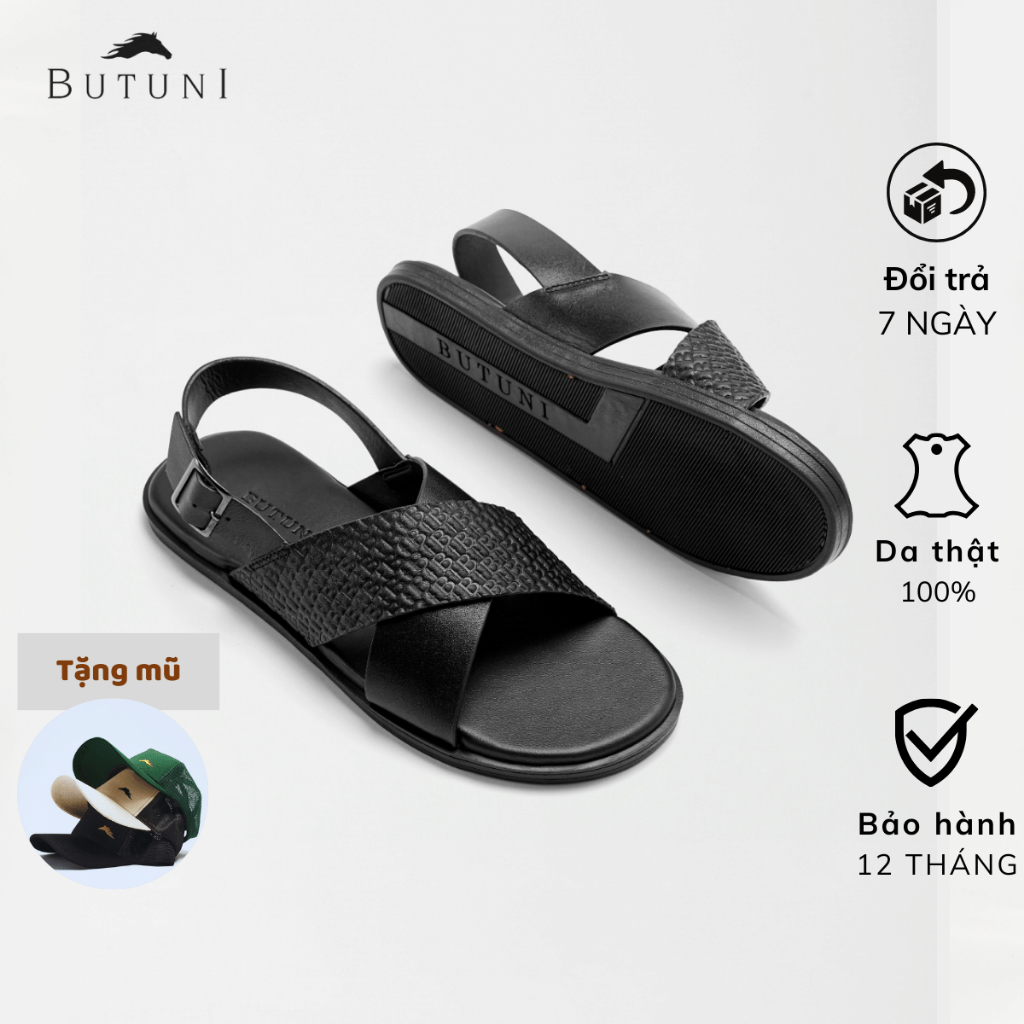 Dép sandal da dê quai chéo BUTUNI Charmer S Sandals đế khâu thủ công chống trượt bảo hành 12 tháng