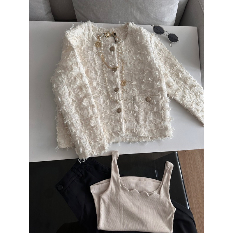 Áo tweed lông tay dài