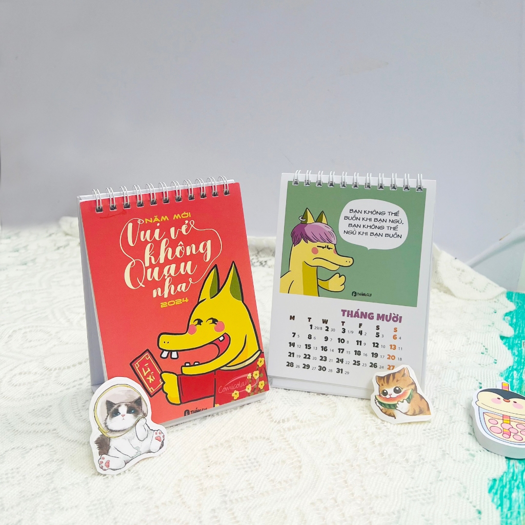 Lịch để bàn mini 2024 dễ thương có ghi chú trang trí bàn học decor văn phòng có ngày âm