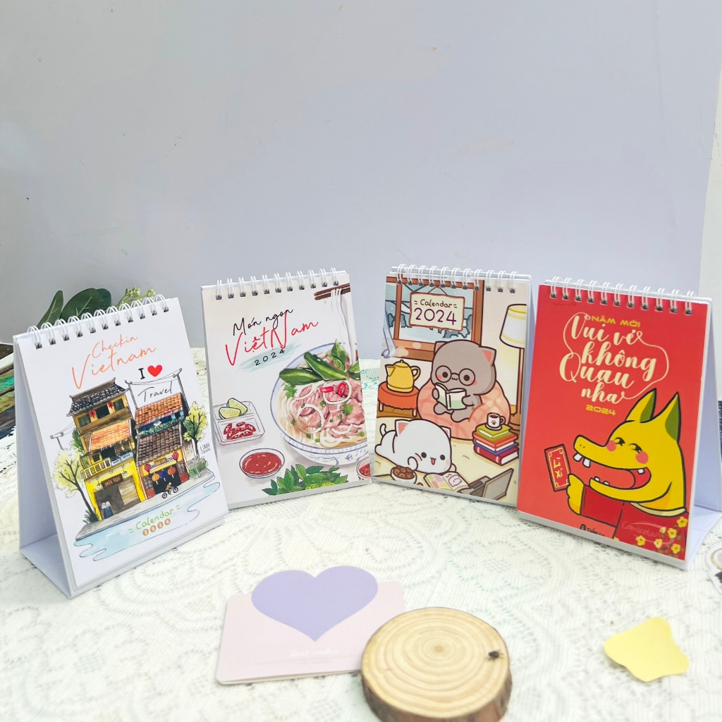 Lịch để bàn mini 2024 dễ thương có ghi chú trang trí bàn học decor văn phòng có ngày âm